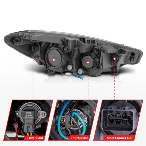 ANZO 2014-2016 Kia Forte Projector Headlights w/ Light Bar Chrome Housing - 121561