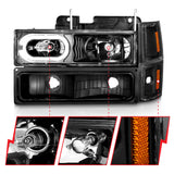 ANZO 88-98 Chevrolet C1500 Crystal Headlights Black Housing w/ Signal and Side Marker Lights - 111507
