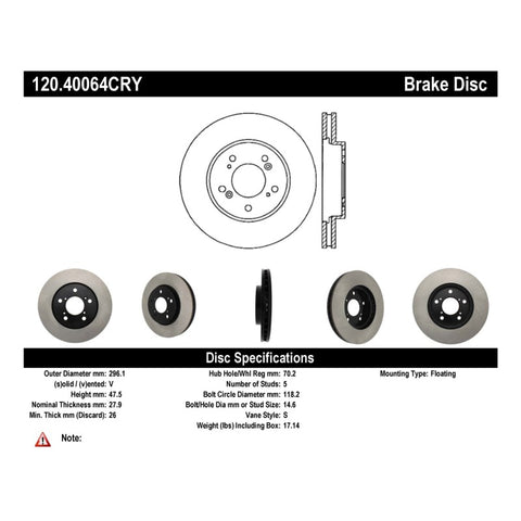 Stoptech 05-10 Honda Odyssey Front Cryo Rotor - 120.40064CRY