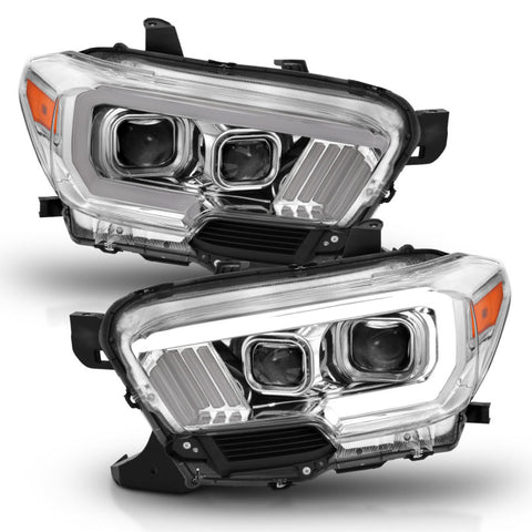 ANZO 2016-2017 Toyota Tacoma Projector Headlights w/ Plank Style Design Chrome/Amber w/ DRL - 111380