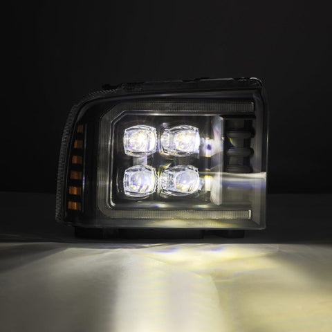 AlphaRex 05-07 Ford F250/350/450/550 Super Duty NOVA LED Proj HL Blk w/Actv Light & Seq Sig + SB DRL - 880319
