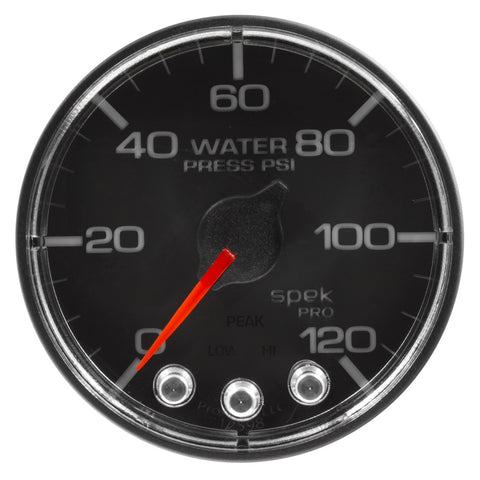 Autometer Spek-Pro Gauge Water Press 2 1/16in 120psi Stepper Motor W/Peak & Warn Blk/Chrm - P345318