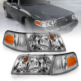 ANZO 1998-2005 Ford Crown Victoria Crystal Headlight Chrome With Bumper Light (OE) - 121556