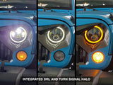 Raxiom 97-18 Jeep Wrangler TJ/JK Axial Halo Headlights w/ DRL Amber Signals- Blk Hsng (Clear Lens) - J108037