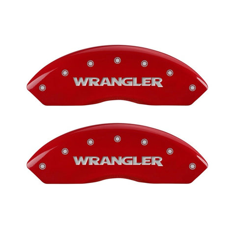 MGP Front set 2 Caliper Covers Engraved Front WRANGLER Red finish silver ch - 42009FWRGRD