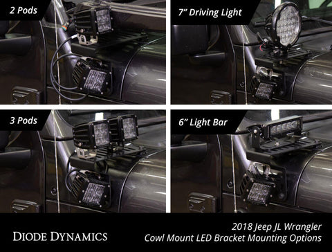 Diode Dynamics 18-21 Jeep JL Wrangler/Gladiator SS3 Cowl LED Bracket Kit - Yellow Sport - DD6555