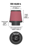 K&N Universal X-Stream Clamp-On Air Filter 3.313in Flg ID/4.875in Base OD/4in Top OD/4.25in H - RX-4120-1