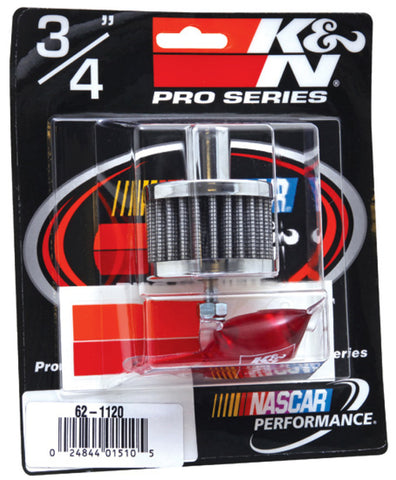 K&N Steel Base Chrome Top Crankcase Vent Filter 3/4in OD Vent / 2in OD / 1-1/2in H Stud Mount - 62-1120
