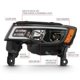 ANZO 2017-2018 Jeep Grand Cherokee Projector Headlights w/ Plank Style Switchback - Chrome w/ Amber - 111419