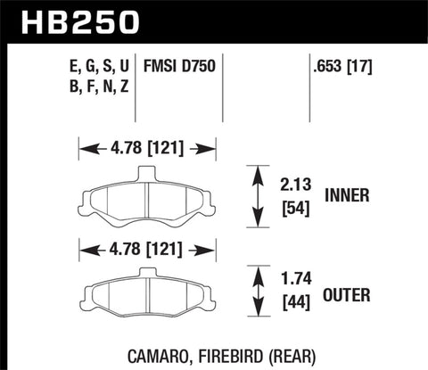 Hawk 98-02 Chevrolet Camaro SS/Z28 / 98-02 Pontiac Firebird HT-10 Race Rear Brake Pads - HB250S.653