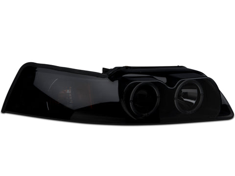 Raxiom 99-04 Ford Mustang Dual LED Halo Projector Headlights- Black Housing (Smoked Lens) - 49113