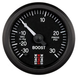 Autometer Stack 52mm -30INHG to +30 PSI (Incl T-Fitting) Pro Stepper Motor Boost Press Gauge - Black - ST3312