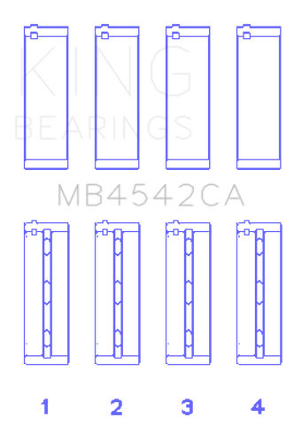 King Nissan VQ20DE, VQ25DD, VQ30DE/DD/DET, VQ35DE (Size Standard) Crankshaft Main Bearing (Set of 4) - MB4542CA