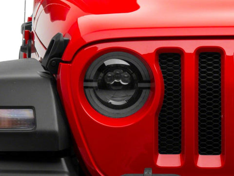 Raxiom 18-23 Jeep Wrangler JL Axial Series 9-In LED Angel Eye Headlights- Blk Housing (Clear Lens) - J167045