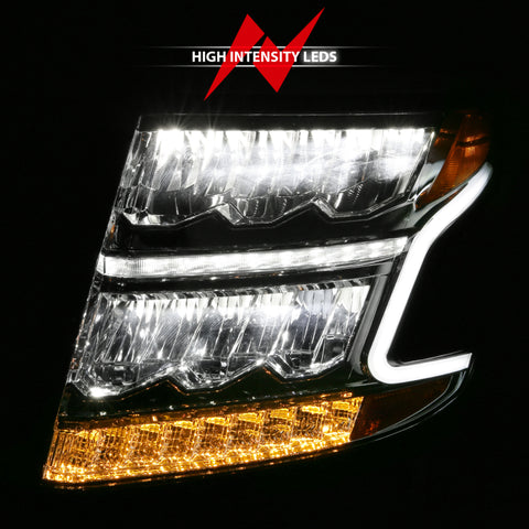 ANZO 15-20 Chevy Tahoe/Suburban LED Light Bar Style Headlights w/Sequential Chrome w/Amber - 111479