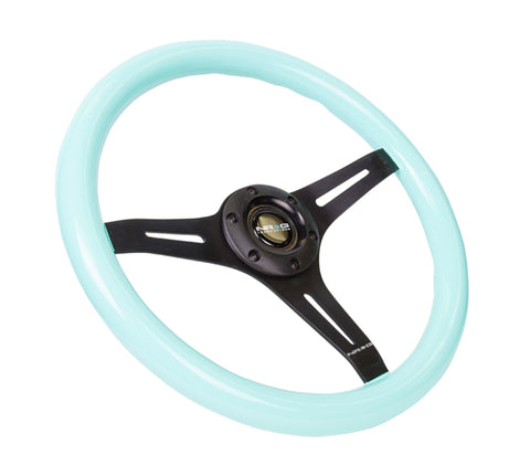 NRG Classic Wood Grain Steering Wheel (350mm) Minty Fresh Color Grip w/Black 3-Spoke Center - ST-015BK-MF