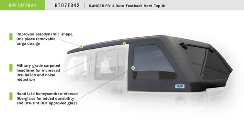 DV8 Offroad 07-18 Jeep Wrangler JK 2 Piece Fast Back Hard Top 4 Door - Black (DS Only) - HT07FB42