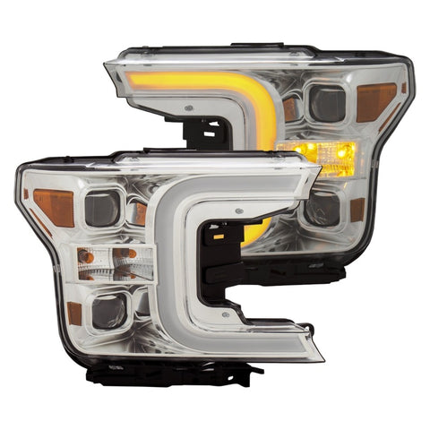 ANZO 18-19 Ford F-150 Projector Headlights w/Plank Style Switchback Chrome w/Amber - 111399