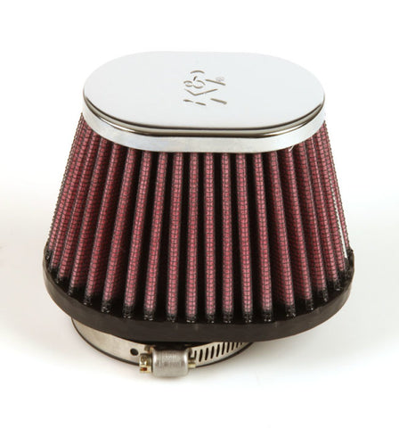 K&N Uni Chrome Oval Tapered Filter 2.125in FlgID x 4inB OL x 3inB OW x 3inT OL x 2inT OW x 2.75in H - RC-0981