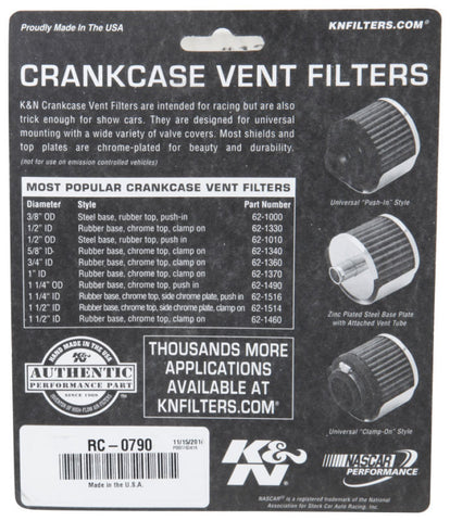 K&N Universal Chrome Filter 1 3/8 inch FLG / 2 1/2 inch Base / 2 inch Top / 2 1/4 inch Height - RC-0790