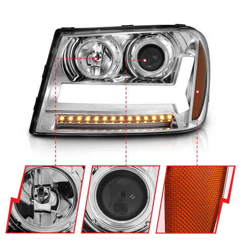 ANZO 2006-2009 Chevrolet Trailblazer Projector Headlights w/ Plank Style Design Chrome w/ Amber - 111391