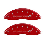 MGP 4 Caliper Covers Engraved Front & Rear With stripes/Challenger Red finish silver ch - 12162SCL1RD