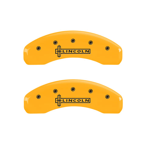 MGP 4 Caliper Covers Engraved Front & Rear Lincoln Yellow finish black ch - 36012SLCNYL