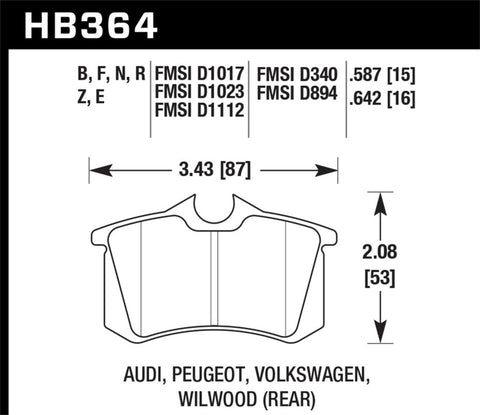 Hawk (Various) Audi / Peugeot / Volkswagen Ceramic Street Rear Brake Pads - HB364Z.642