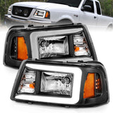 ANZO 2001-2011 Ford Ranger Crystal Headlights w/ Light Bar Black Housing - 111511