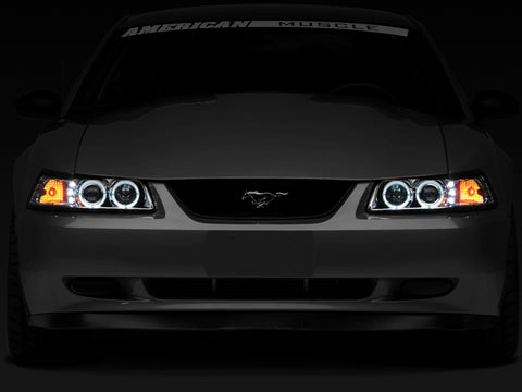 Raxiom 99-04 Ford Mustang Dual LED Halo Projector Headlights- Chrome Housing (Clear Lens) - 49114