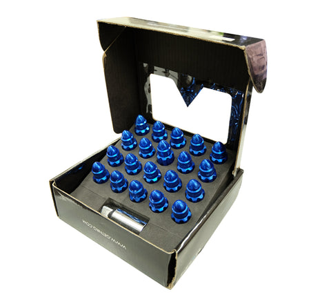NRG 500 Series M12 X 1.5 Bullet Shape Steel Lug Nut Set - 21 Pc w/Lock Key - Blue - LN-LS500BL-21