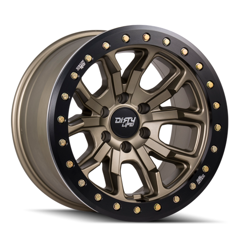 Dirty Life 9303 DT-1 17x9/8x165.1 BP/-12mm Offset/130.8mm Hub Satin Gold Wheel - Beadlock - 9303-7981MGD