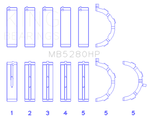 King Ford Prod. V8 4.6L/5.4L (Size 0.026) Performance Main Bearing Set - MB5280HP.026