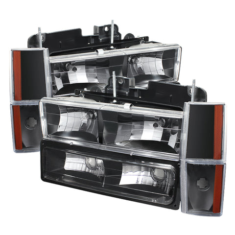 xTune GMC Yukon 92-93 Crystal Headlights w/ Corner & Bumper Black HD-JH-GMCCK88-AM-BK-SET - 5073518