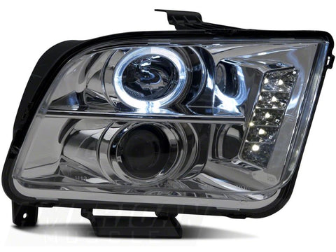 Raxiom 05-09 Ford Mustang Excluding GT500 LED Halo Projector Headlights- Chrome Housing (Clear Lens) - 49006
