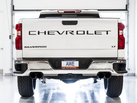 AWE Tuning 4th Gen GM 1500 6.2L 0FG Cat-Back Split Rear Exit (w/ Bumper Cutouts) - Quad Diamond Tips - 3015-43204