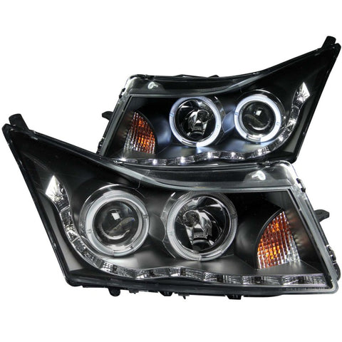 ANZO 2011-2015 Chevrolet Cruze Projector Headlights w/ Halo Black (LED Eyebrow) - 121400