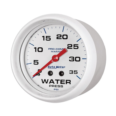 Autometer AutoGage 2-5/8in. / 35 PSI Mechanical Water Press Gauge - Marine White - 200773