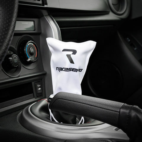 Raceseng Shift Knob Cover (Thermal Bag) - White Microfiber w/Black Logo - 08141