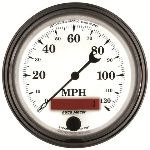 AutoMeter Gauge Speedometer 3-3/8in. 120MPH Elec. Prog. W/ Lcd Odo Old Tyme Wht II - 1287