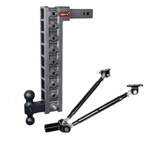 Gen-Y Mega Duty 2in Shank 20in Drop 1.5K TW 10K Hitch w/GH-031 Dual-Ball/GH-0100 Stabilizer Kit - GH-319