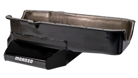 Moroso 80-85 Chevy SBC/Dart (w/2 Pc Seal/Low Clearance) Wet Sump 7qt 7in Steel Oil Pan - Black - 21816