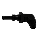 DeatschWerks 6AN Male Flare to 5/16in Male Barb Bulkhead Adapter 90-Degree - Anodized Matte Black - 6-02-0712-B
