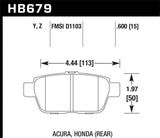 Hawk 2006-11 Honda Ridgeline Street Performance Ceramic Rear Brake Pads - HB679Z.600