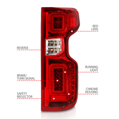 ANZO 19-21 Chevy Silverado Full LED Taillights Chrome Housing Red/Clear Lens G2 (w/C light Bars) - 311416
