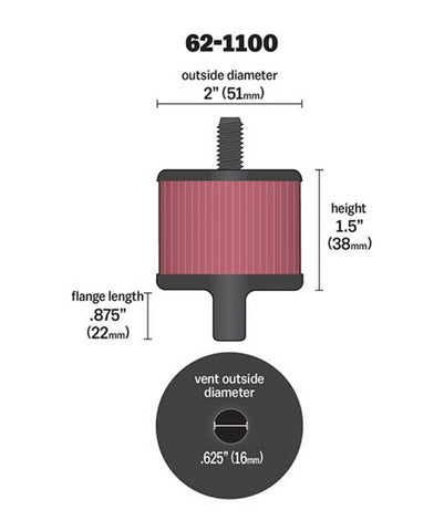 K&N Steel Base Crankcase Vent Filter 0.5in Vent OD x 2in OD x 1.5in Height - 62-1100