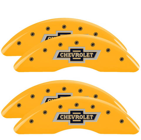 MGP 4 Caliper Covers Engraved F & R 100th Anniv Yellow Finish Black Char 2019 Chevy Silverado 2500HD - 14173SBANYL