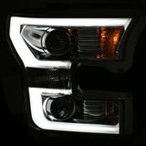 ANZO 2015-2016 Ford F-150 Projector Headlights w/ Plank Style Design Chrome w/ Amber - 111348