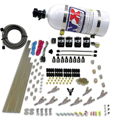 Nitrous Express STD Nozzle Nitrous Kit (200-500HP) Gas w/Dist Block & 4 Solenoids w/10lb Bottle - 80018-10
