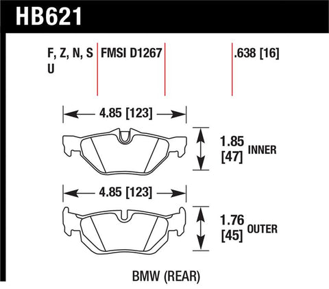 Hawk 08-11 BMW 128i / 10 BMW 323i / 07-11 BMW 328i / 07-11 BMW 328XI DTC-70 Race Rear Brake Pads - HB621U.638
